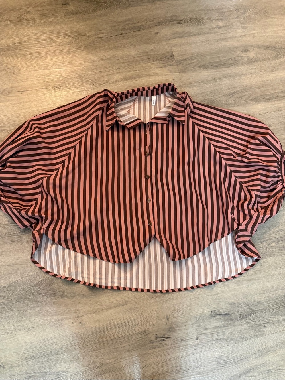 glam Pink and Black Vertical Stripe Button-Front Blouse